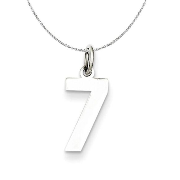 Silver, Athletic Collection, Small Polished Number 7 Necklace - 24 In - Picture 1 of 8